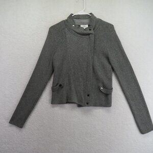 Ann Taylor Loft Sweater Womens Small Gray Zip Up Button Collar Knit Pockets Soft